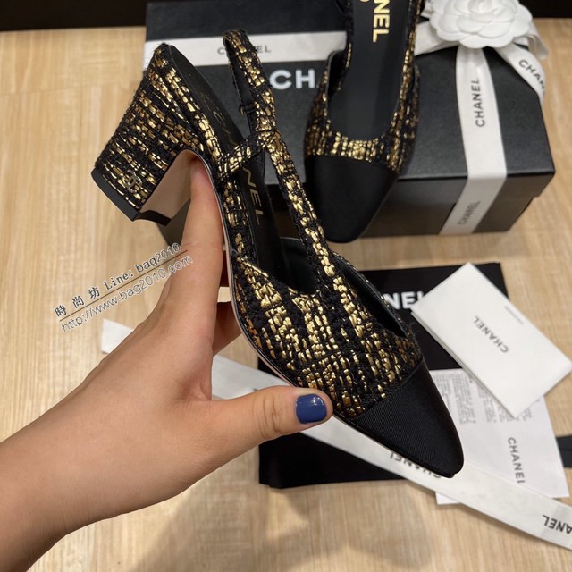 Chanel專櫃經典款女士拼色涼鞋 香奈兒時尚slingback拼色涼鞋平跟鞋中跟鞋 dx2576